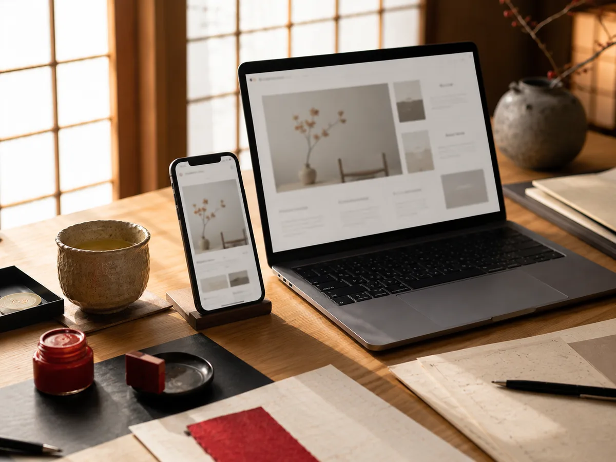 スマホとPCに同じホームページが表示されている様子